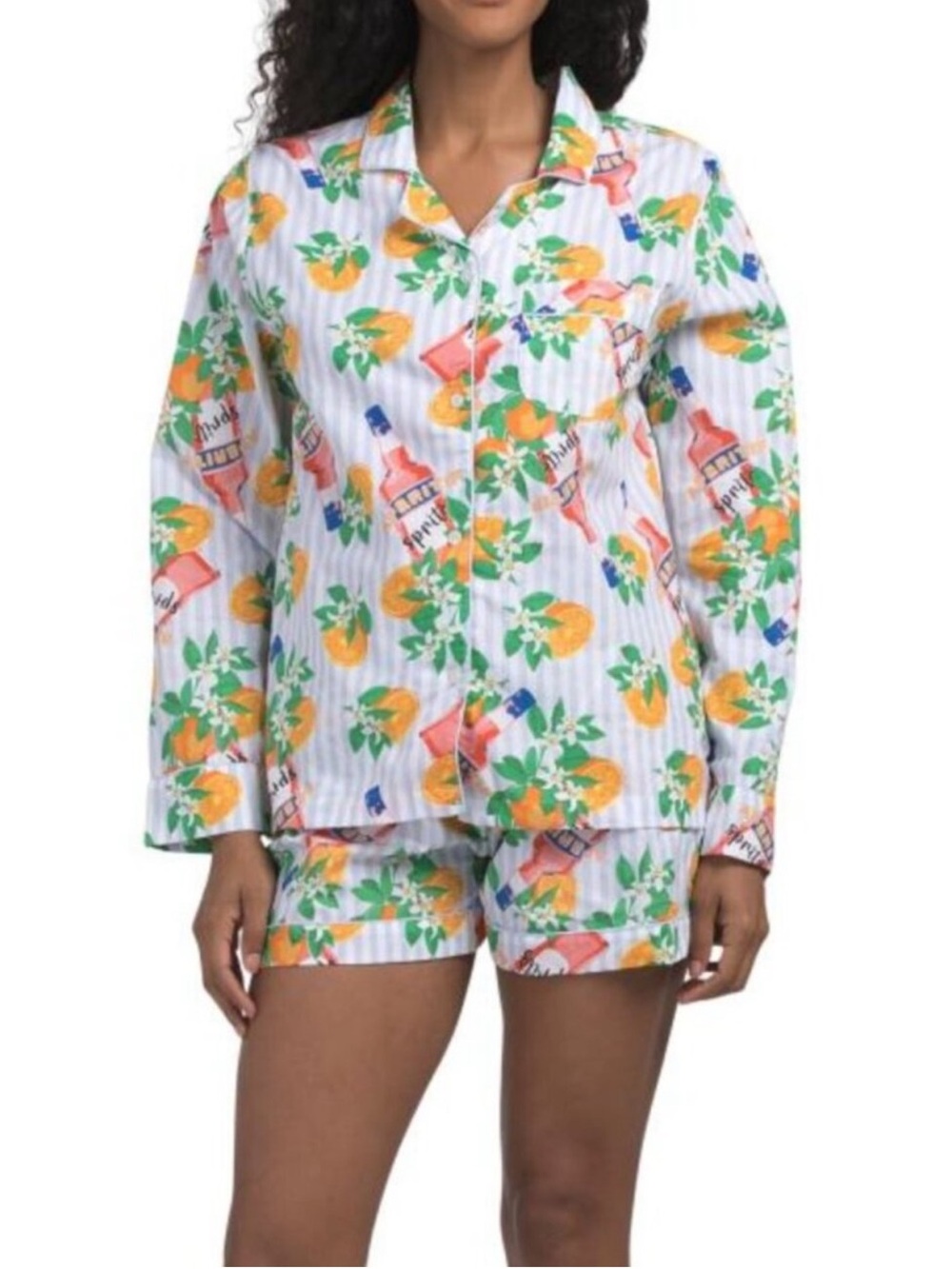 8 OAK LANE 2pc Apertif Long Sleeve Top And Shorts Pajama Set